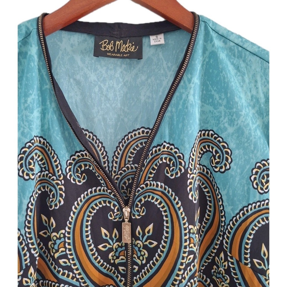 Bob Mackie Wearable Art Designer Teal Chiffon Top Women's Size S